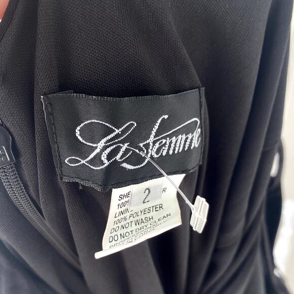 NWOT La Femme 27072 Plunging Strappy Back High Slit Gown - Picture 8 of 8